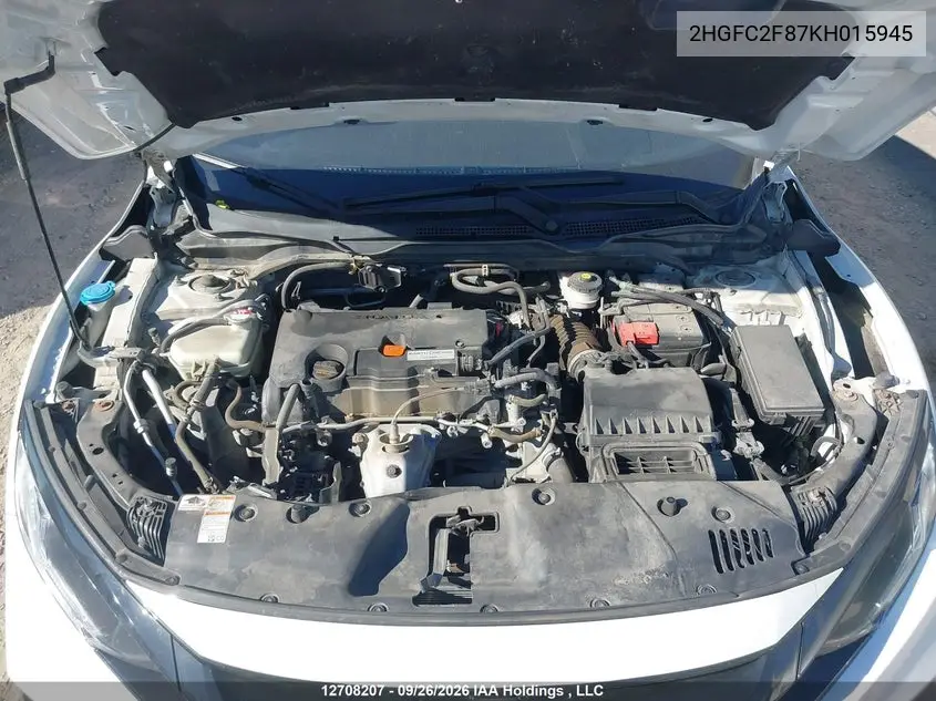 2019 HONDA CIVIC VIN 2HGFC2F87KH015945 — фото 10