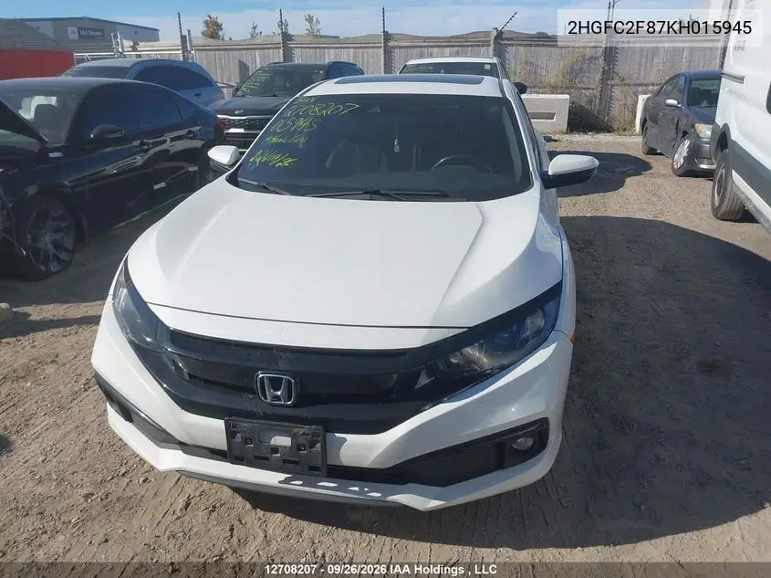 2019 HONDA CIVIC VIN 2HGFC2F87KH015945 — фото 12