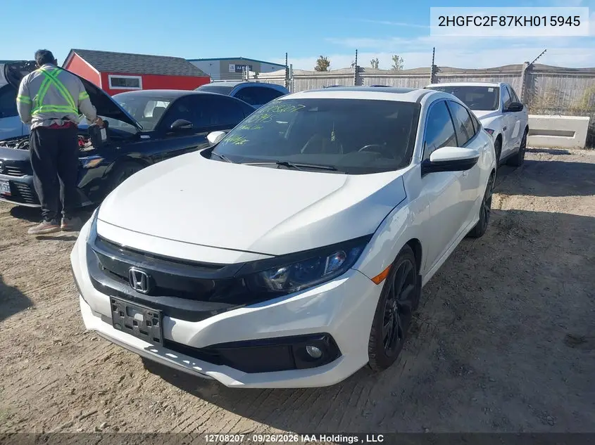 2019 HONDA CIVIC VIN 2HGFC2F87KH015945 — фото 14