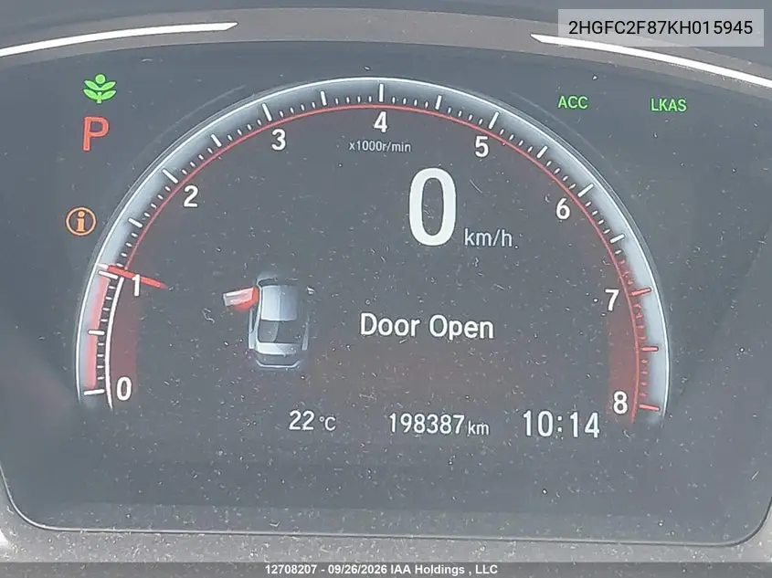 2019 HONDA CIVIC VIN 2HGFC2F87KH015945 — фото 15