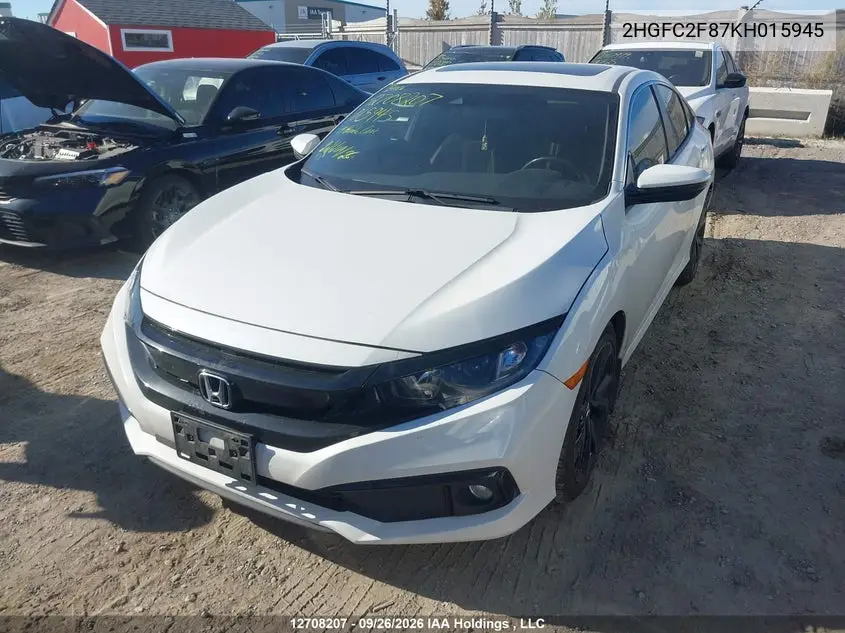 2019 HONDA CIVIC VIN 2HGFC2F87KH015945 — фото 2