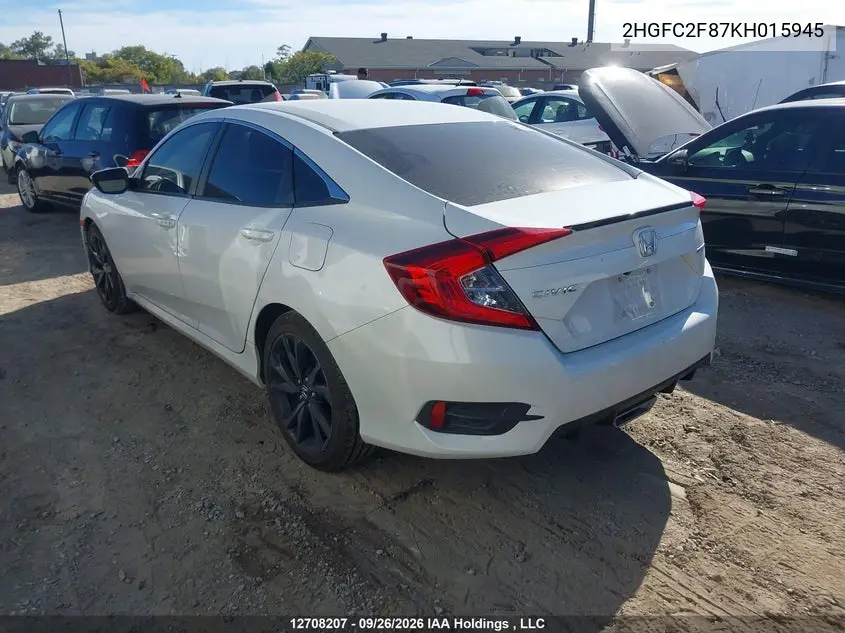 2019 HONDA CIVIC VIN 2HGFC2F87KH015945 — фото 3