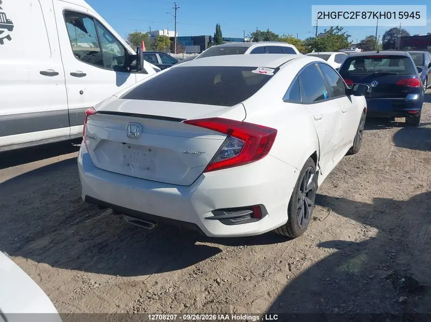 2019 HONDA CIVIC VIN 2HGFC2F87KH015945 — фото 4