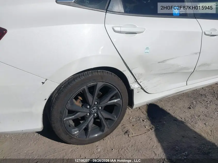 2019 HONDA CIVIC VIN 2HGFC2F87KH015945 — фото 6