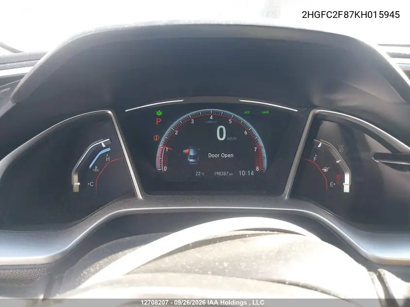 2019 HONDA CIVIC VIN 2HGFC2F87KH015945 — фото 7