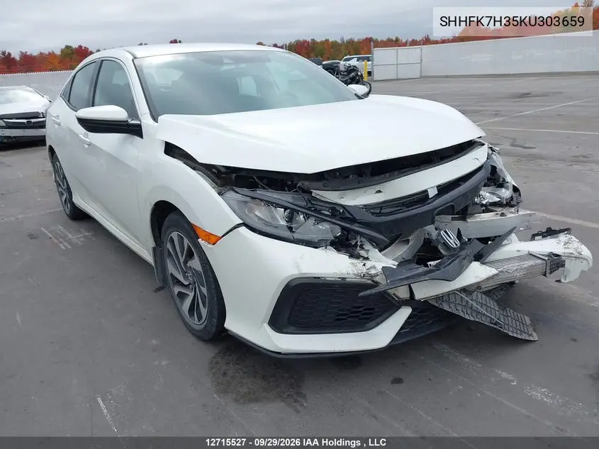 HONDA CIVIC 2019, VIN SHHFK7H35KU303659