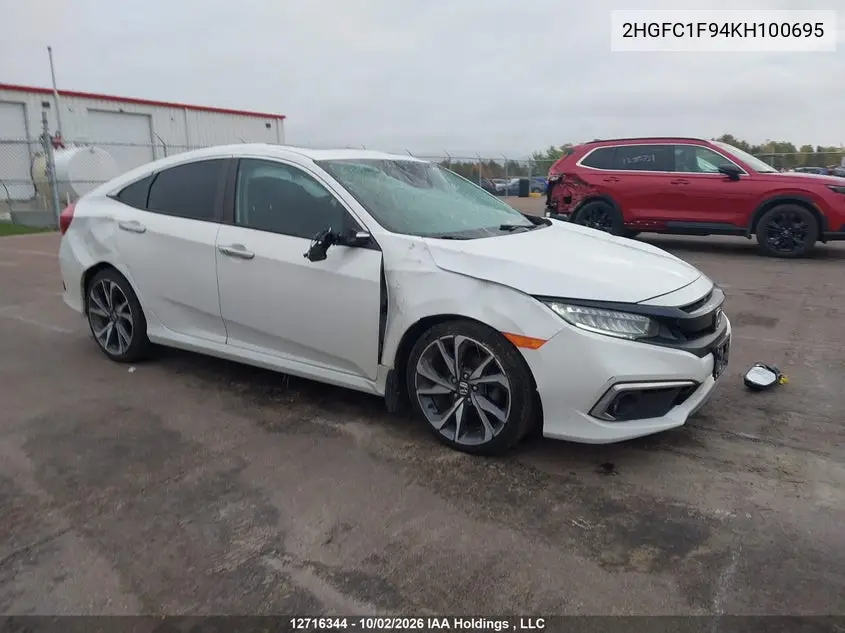 2019 HONDA CIVIC VIN 2HGFC1F94KH100695 — фото 2