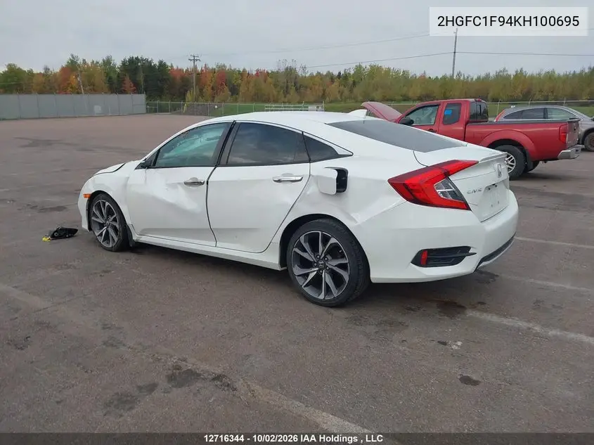 2019 HONDA CIVIC VIN 2HGFC1F94KH100695 — фото 4