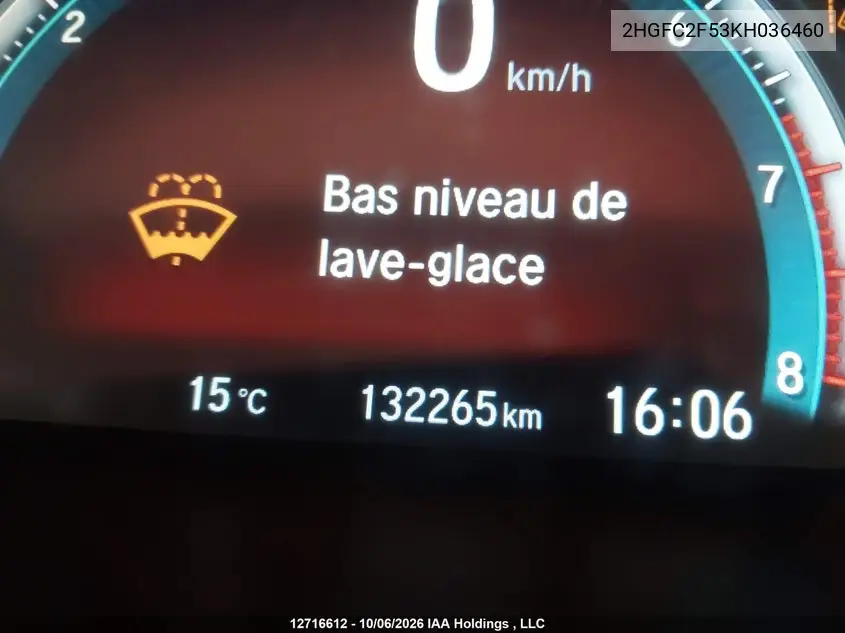 2019 HONDA CIVIC VIN 2HGFC2F53KH036460 — фото 16