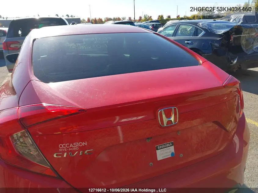 2019 HONDA CIVIC VIN 2HGFC2F53KH036460 — фото 17