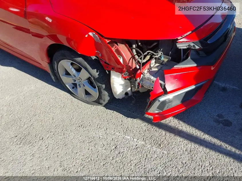 2019 HONDA CIVIC VIN 2HGFC2F53KH036460 — фото 21