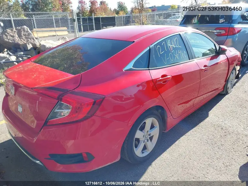 2019 HONDA CIVIC VIN 2HGFC2F53KH036460 — фото 4