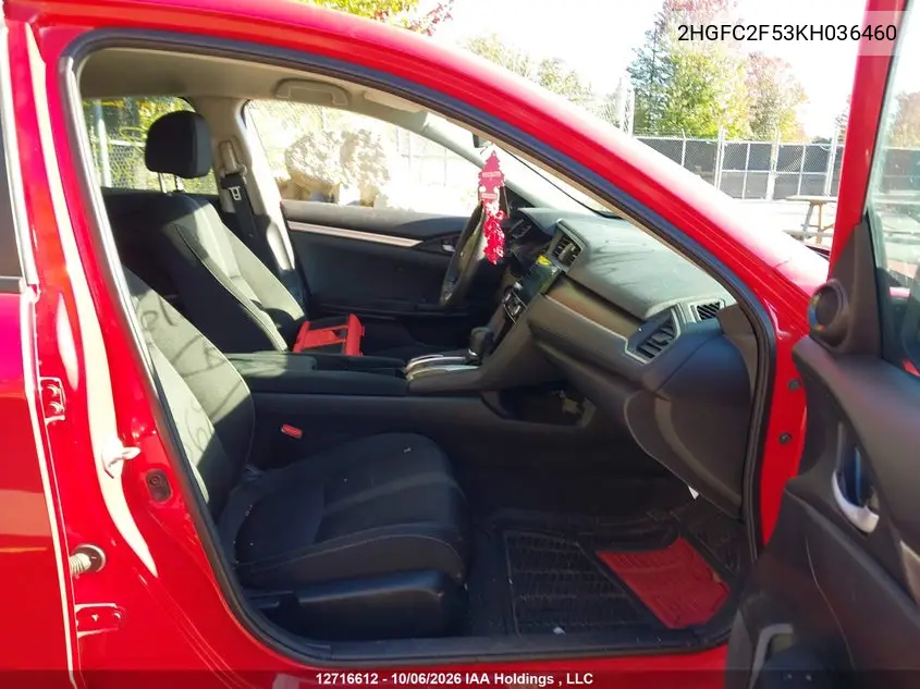 2019 HONDA CIVIC VIN 2HGFC2F53KH036460 — фото 5