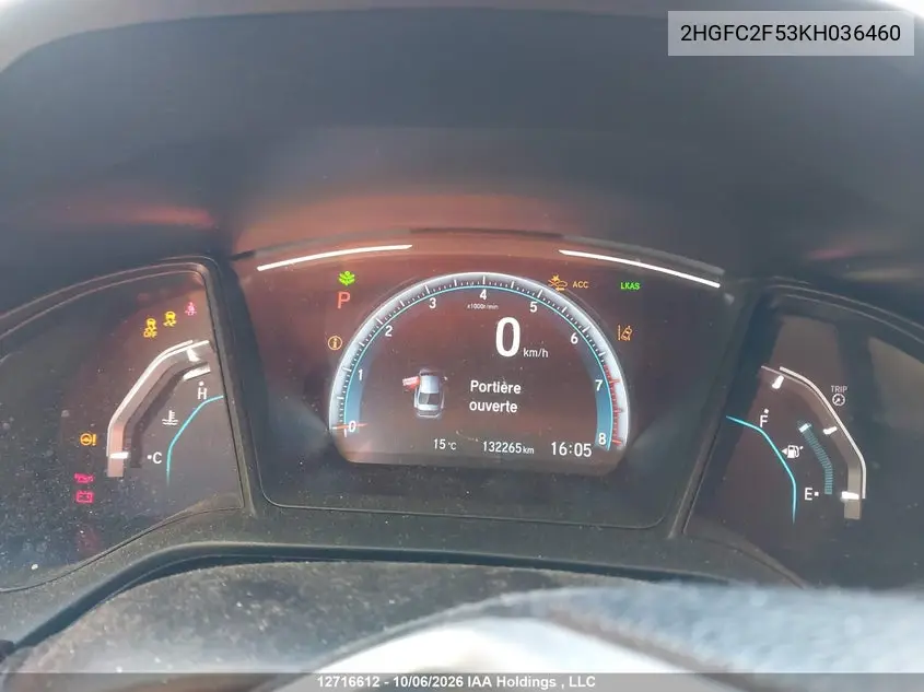2019 HONDA CIVIC VIN 2HGFC2F53KH036460 — фото 7