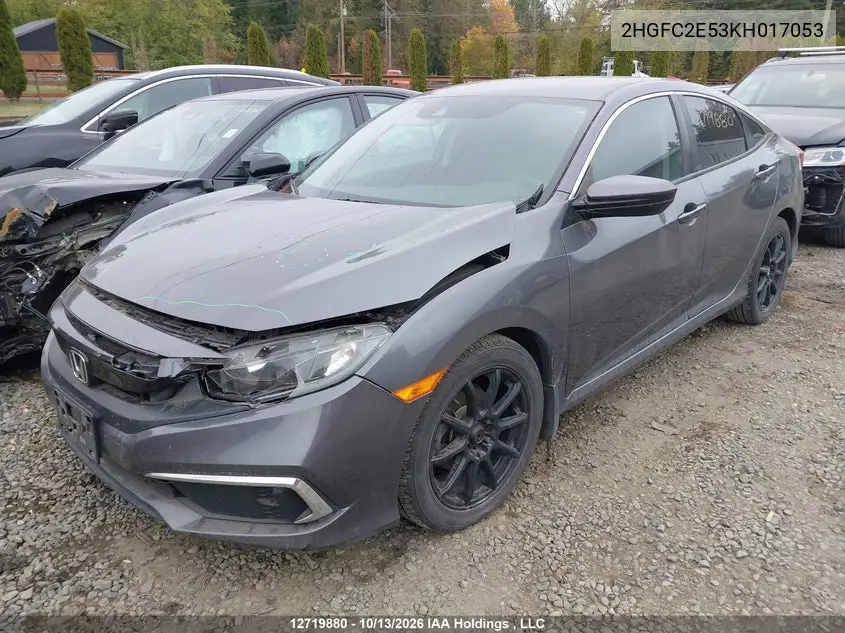2019 HONDA CIVIC VIN 2HGFC2E53KH017053 — фото 2