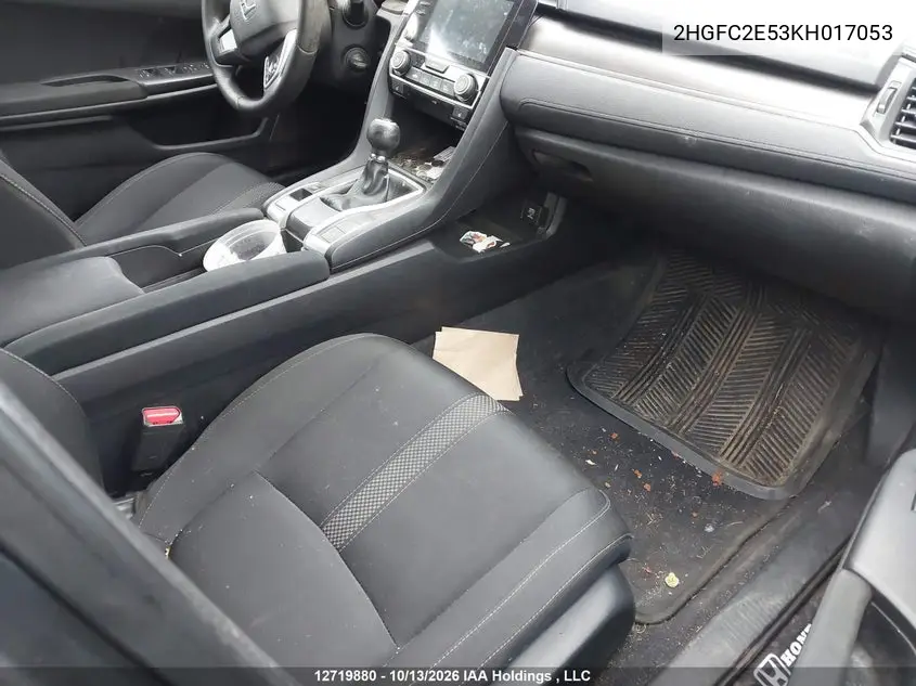 2019 HONDA CIVIC VIN 2HGFC2E53KH017053 — фото 5