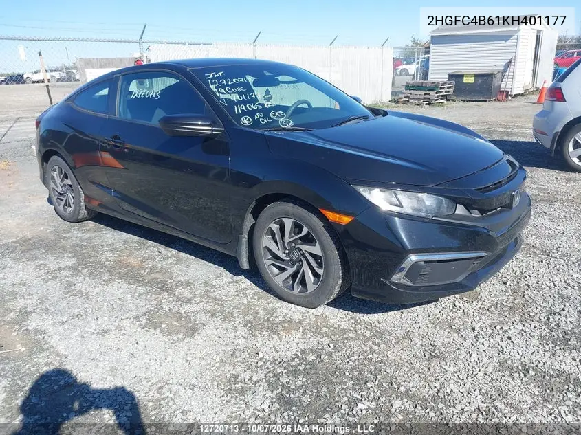 HONDA CIVIC 2019, VIN 2HGFC4B61KH401177