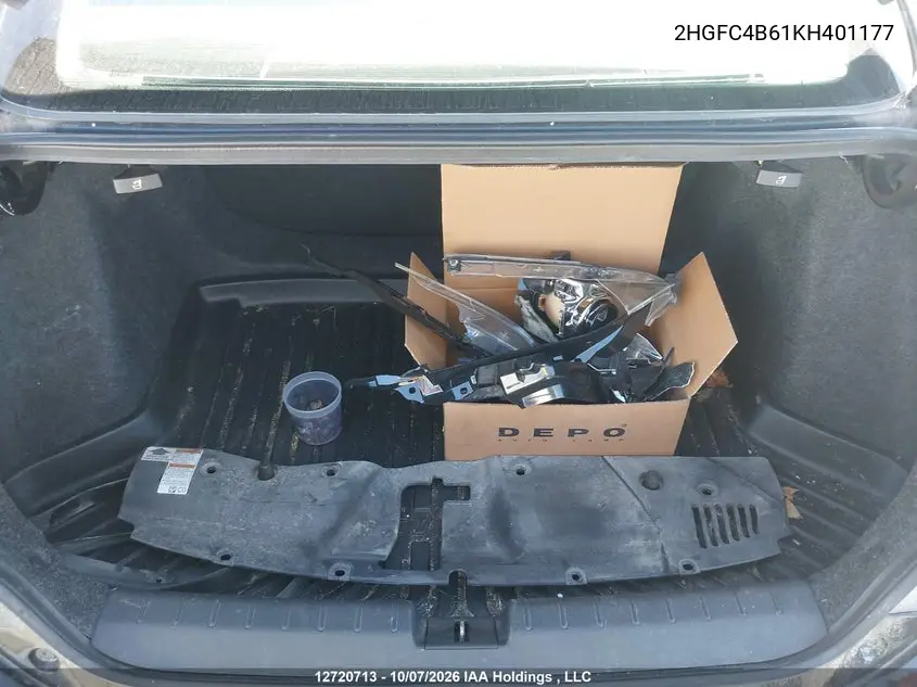 2019 HONDA CIVIC VIN 2HGFC4B61KH401177 — фото 12