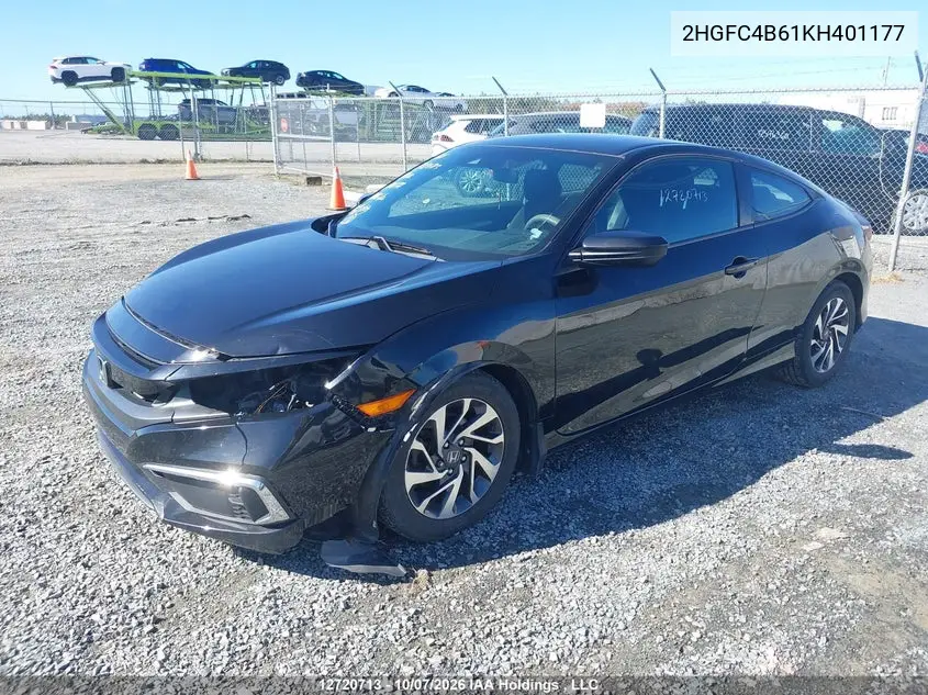 2019 HONDA CIVIC VIN 2HGFC4B61KH401177 — фото 2