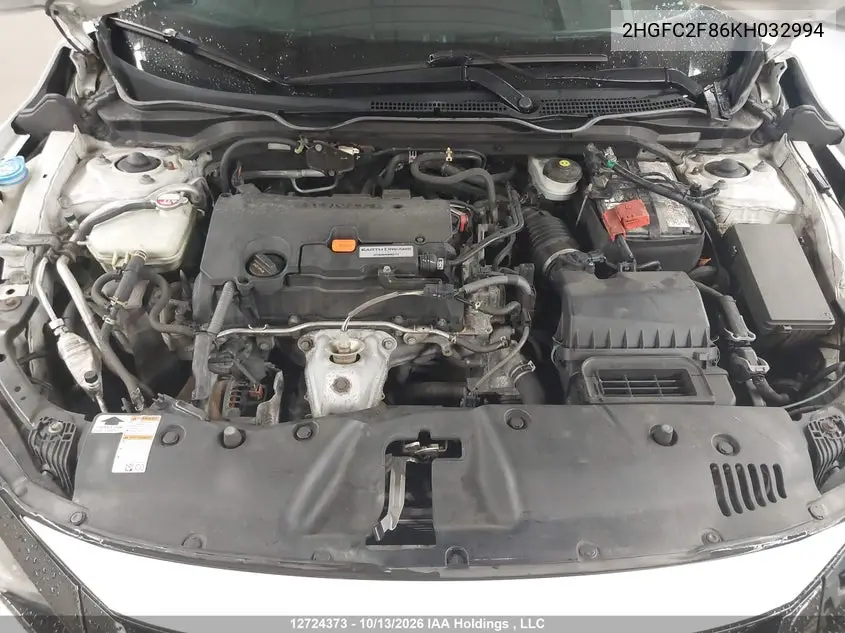 2019 HONDA CIVIC VIN 2HGFC2F86KH032994 — фото 10