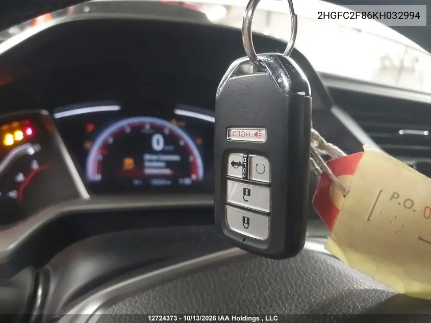 2019 HONDA CIVIC VIN 2HGFC2F86KH032994 — фото 11