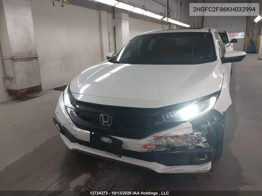 2019 HONDA CIVIC VIN 2HGFC2F86KH032994 — фото 12