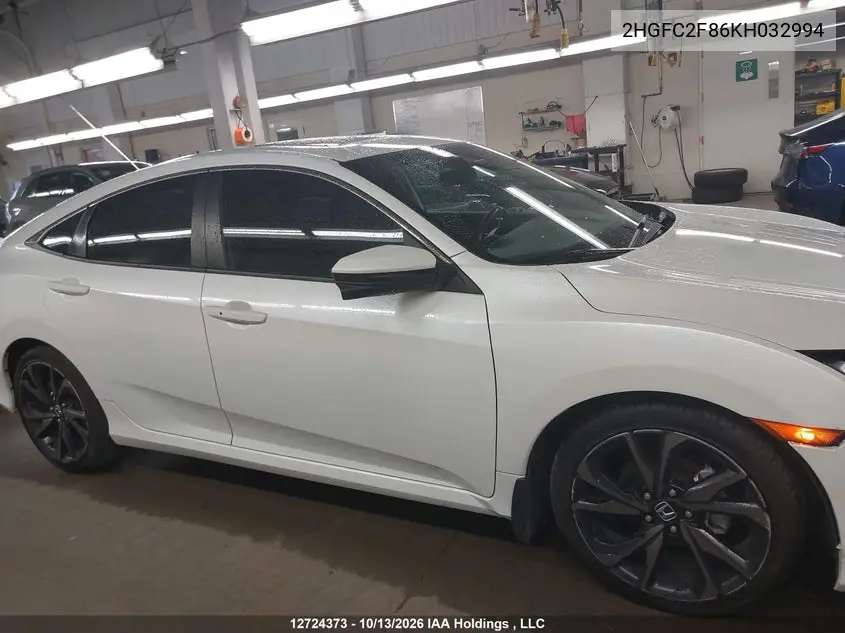 2019 HONDA CIVIC VIN 2HGFC2F86KH032994 — фото 13