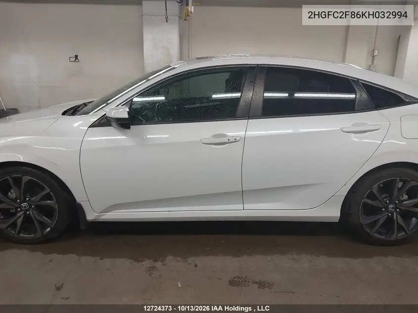 2019 HONDA CIVIC VIN 2HGFC2F86KH032994 — фото 14