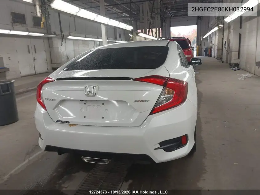 2019 HONDA CIVIC VIN 2HGFC2F86KH032994 — фото 16
