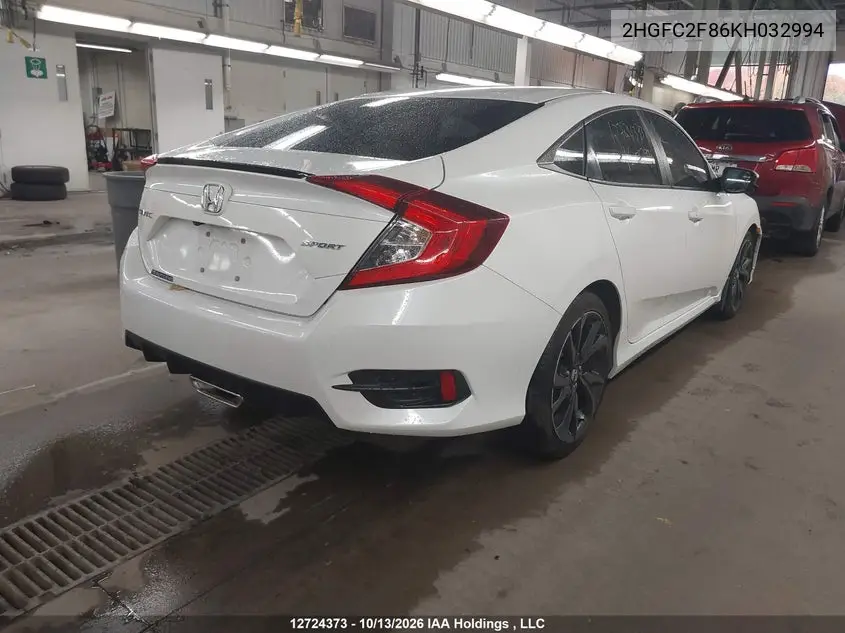 2019 HONDA CIVIC VIN 2HGFC2F86KH032994 — фото 4