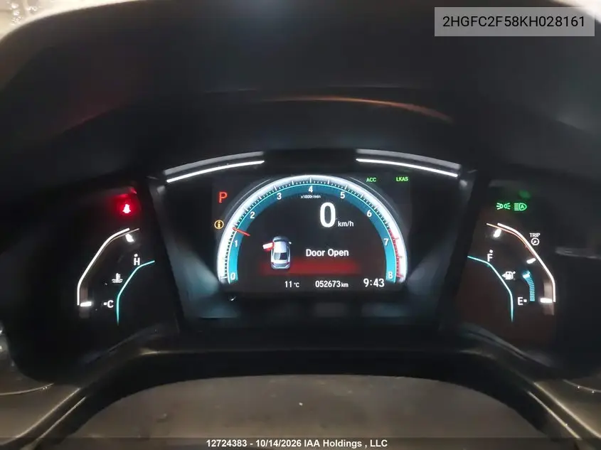 2019 HONDA CIVIC VIN 2HGFC2F58KH028161 — фото 7