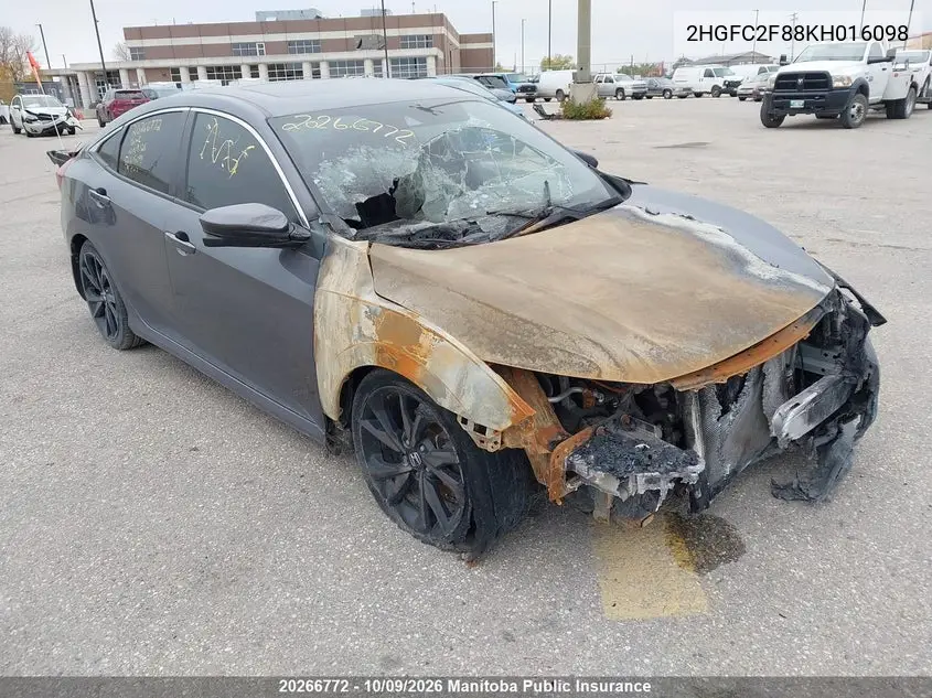 HONDA CIVIC 2019, VIN 2HGFC2F88KH016098