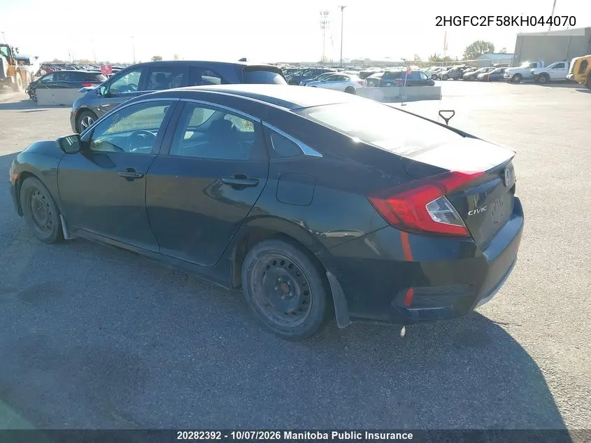 2019 HONDA CIVIC VIN 2HGFC2F58KH044070 — фото 3