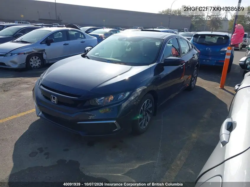 2019 HONDA CIVIC VIN 2HGFC2F7XKH038689 — фото 2