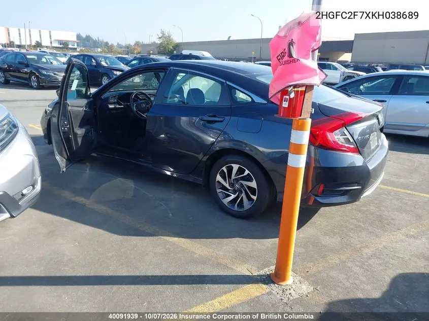 2019 HONDA CIVIC VIN 2HGFC2F7XKH038689 — фото 3