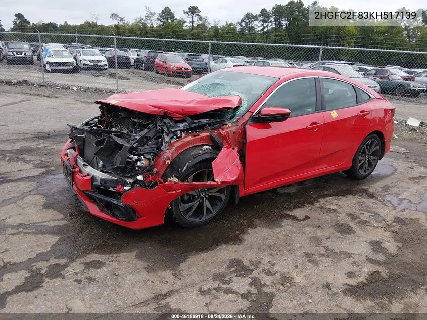 2019 HONDA CIVIC VIN 2HGFC2F83KH517139 — фото 2