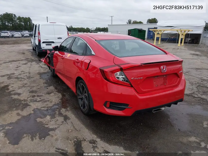 2019 HONDA CIVIC VIN 2HGFC2F83KH517139 — фото 3