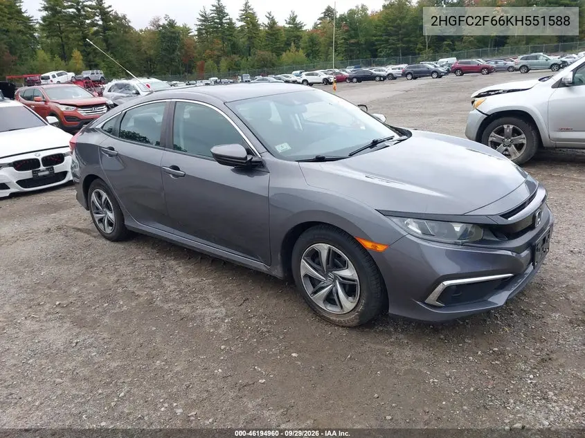 HONDA CIVIC 2019, VIN 2HGFC2F66KH551588