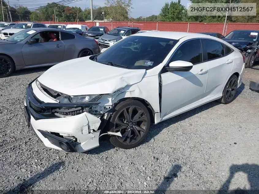 2019 HONDA CIVIC VIN 2HGFC2F8XKH512567 — фото 2