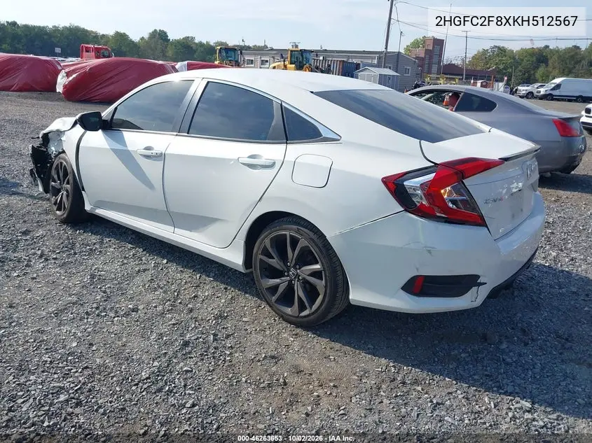 2019 HONDA CIVIC VIN 2HGFC2F8XKH512567 — фото 3
