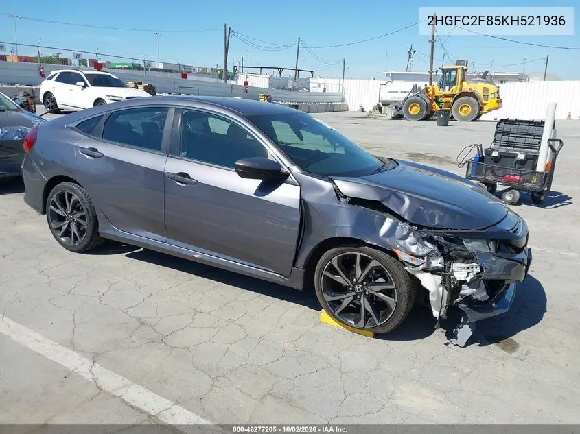 HONDA CIVIC 2019, VIN 2HGFC2F85KH521936