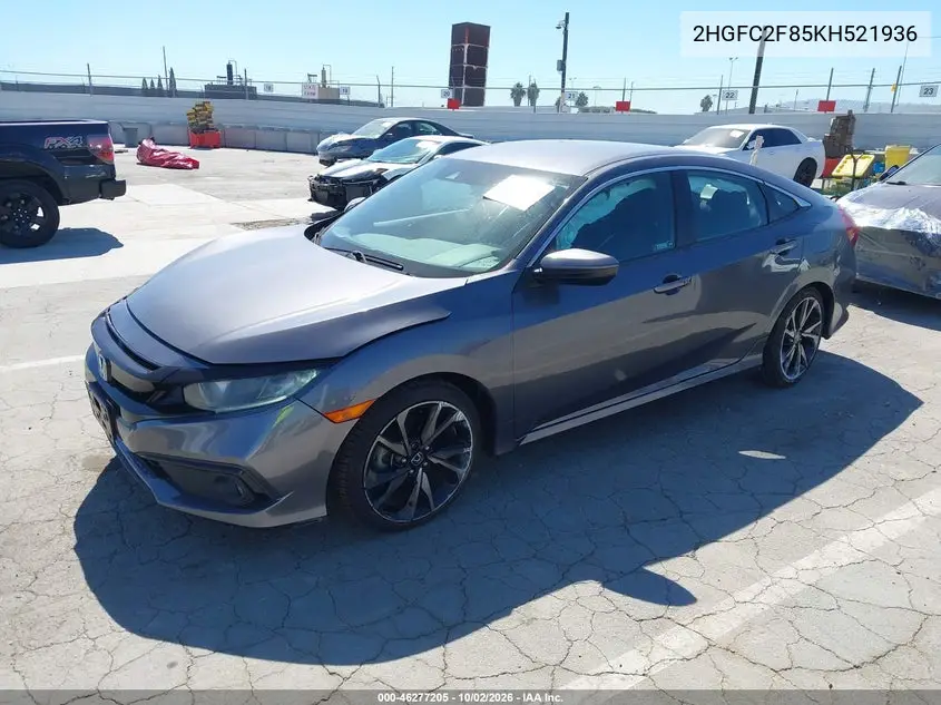 2019 HONDA CIVIC VIN 2HGFC2F85KH521936 — фото 2