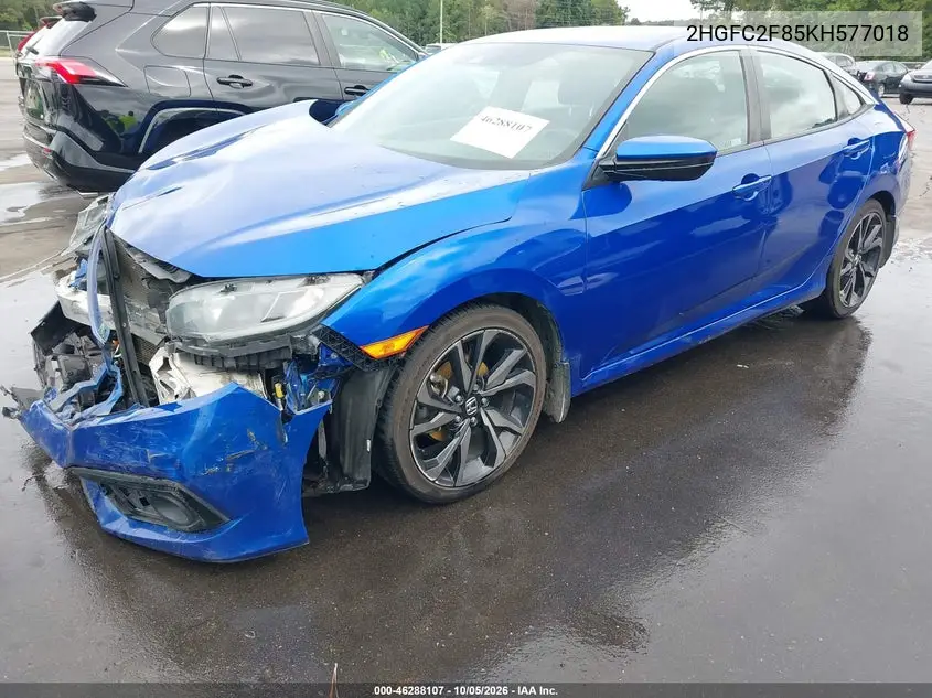 2019 HONDA CIVIC VIN 2HGFC2F85KH577018 — фото 2