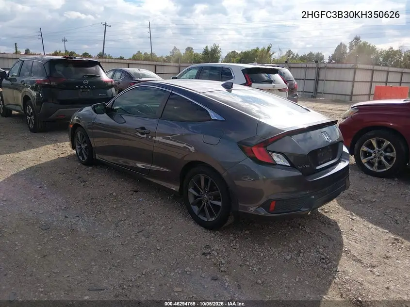 2019 HONDA CIVIC VIN 2HGFC3B30KH350626 — фото 3