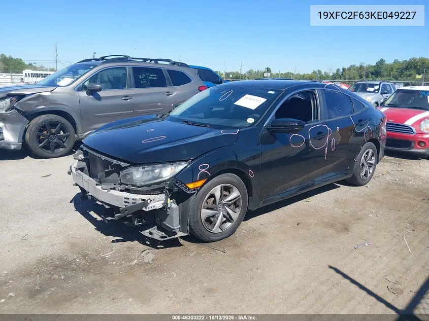 2019 HONDA CIVIC VIN 19XFC2F63KE049227 — фото 2