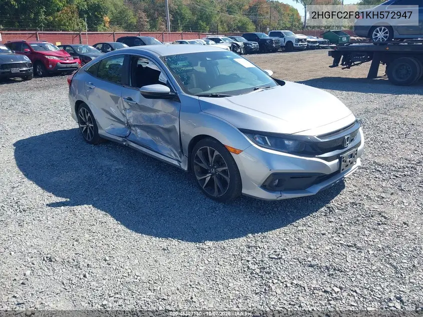 HONDA CIVIC 2019, VIN 2HGFC2F81KH572947