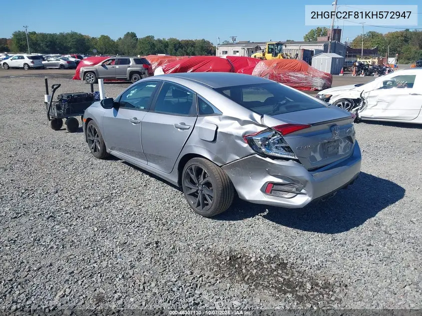 2019 HONDA CIVIC VIN 2HGFC2F81KH572947 — фото 3