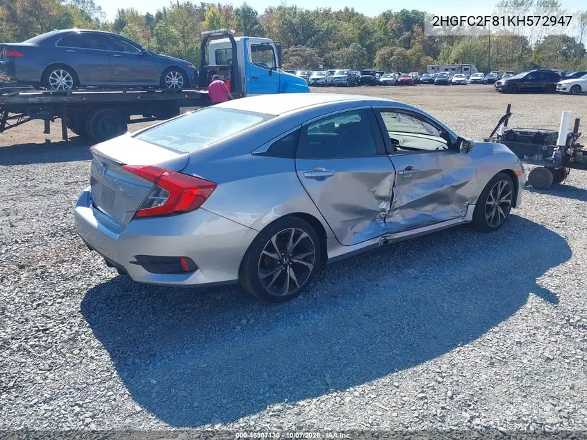 2019 HONDA CIVIC VIN 2HGFC2F81KH572947 — фото 4