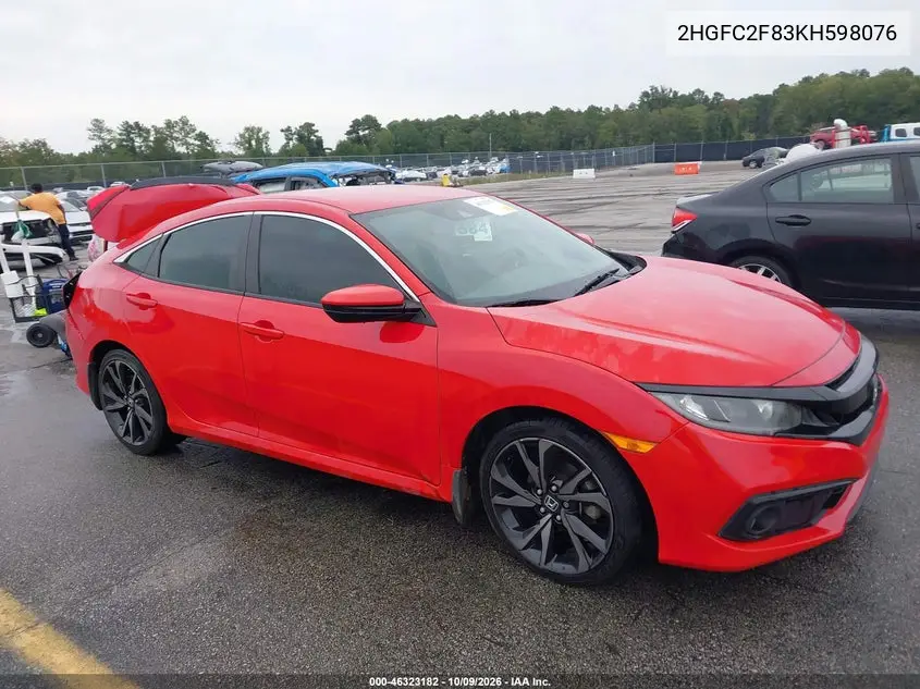 HONDA CIVIC 2019, VIN 2HGFC2F83KH598076