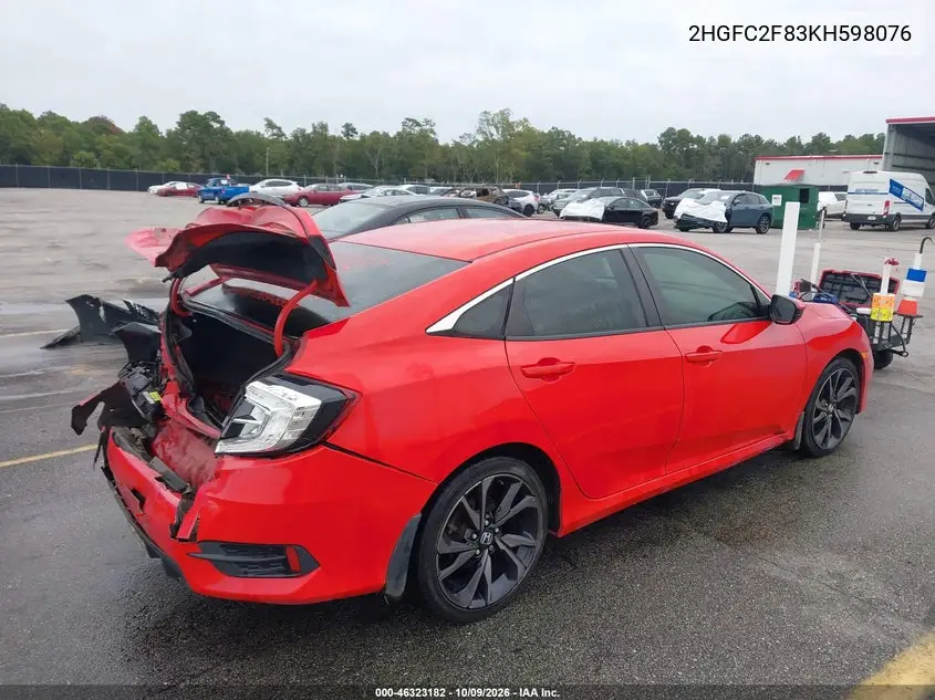 2019 HONDA CIVIC VIN 2HGFC2F83KH598076 — фото 4